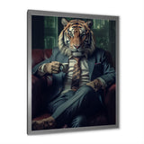 Glamorous Fashion Lion With Flower Suit In Couch - Lion Framed Canvas Art