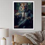 Glamorous Fashion Lion With Flower Suit In Couch - Lion Framed Canvas Art