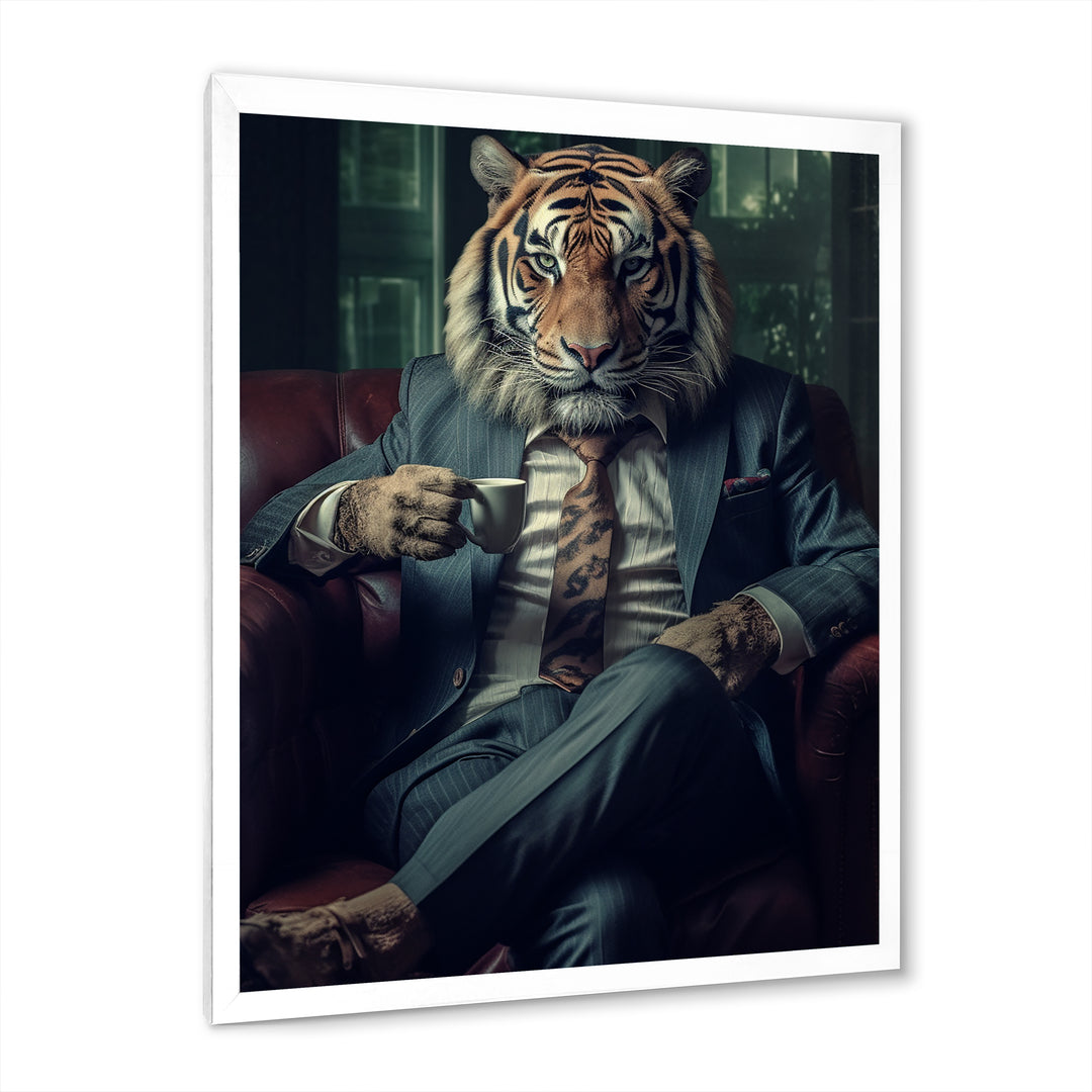 Glamorous Fashion Lion With Flower Suit In Couch - Lion Framed Canvas Art