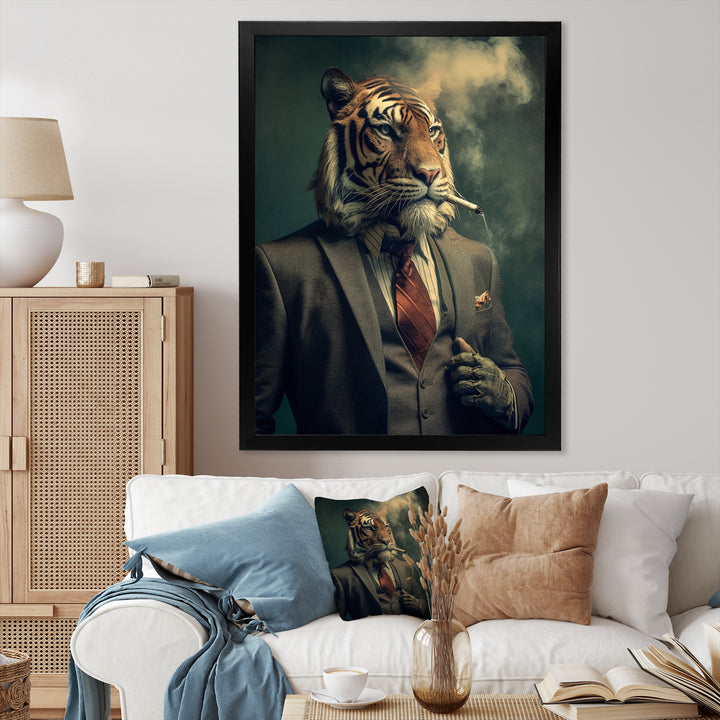 Stylish Lion In Suit Smoking - Lion Home Decor Art