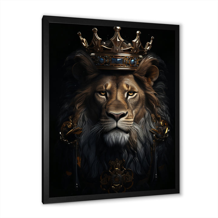 Majestic Lion King With Golden Crown - Lion Canvas Wall Art