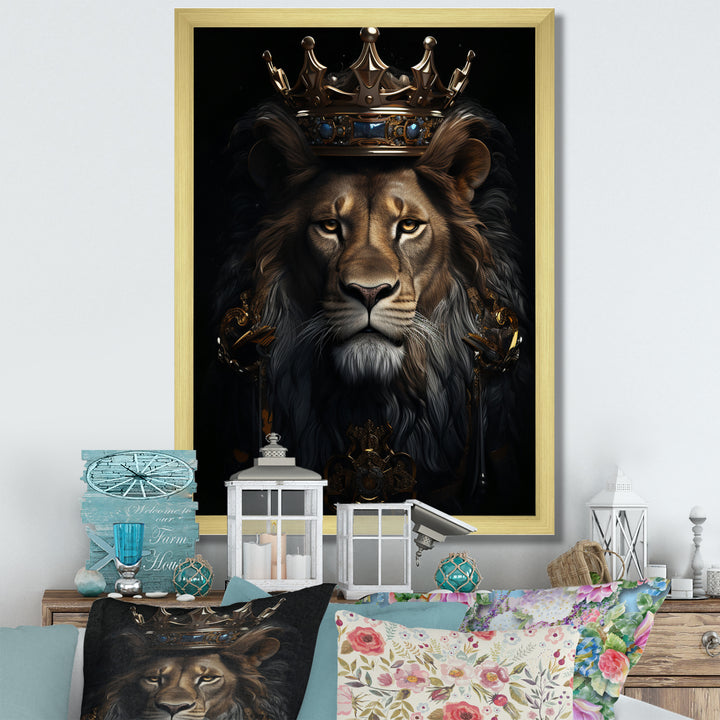 Majestic Lion King With Golden Crown - Lion Canvas Wall Art