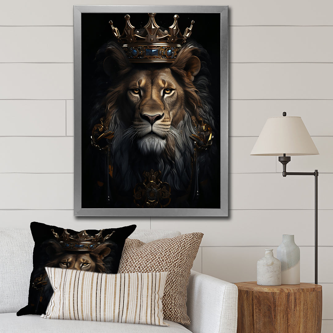 Majestic Lion King With Golden Crown - Lion Canvas Wall Art