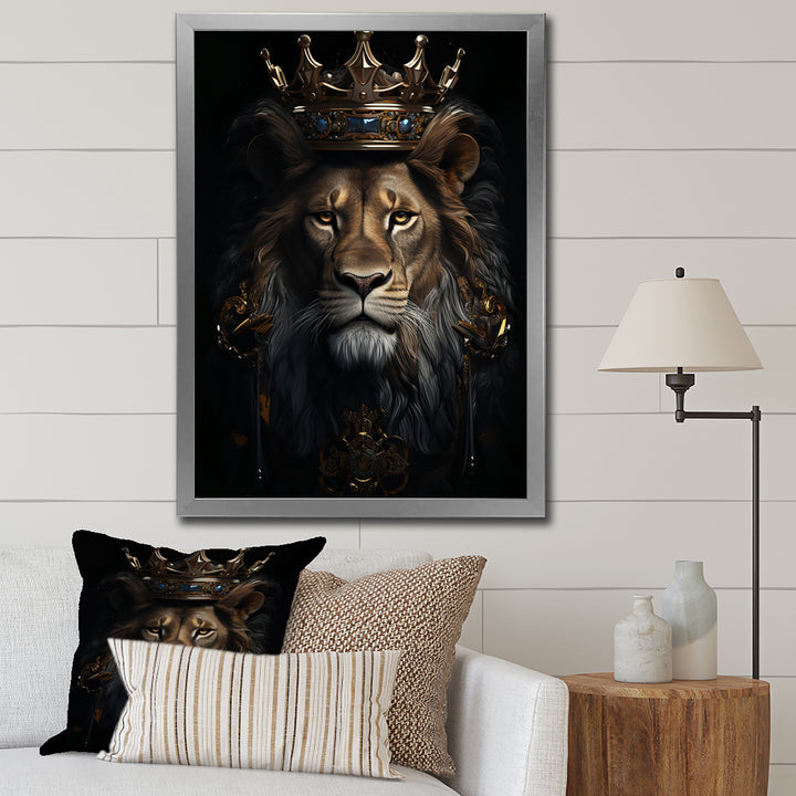 Majestic Lion King With Golden Crown - Lion Canvas Wall Art