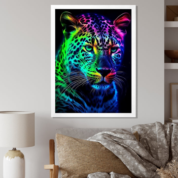 Neon Portrait Of Wild Tiger - Lion Wall Art Prints