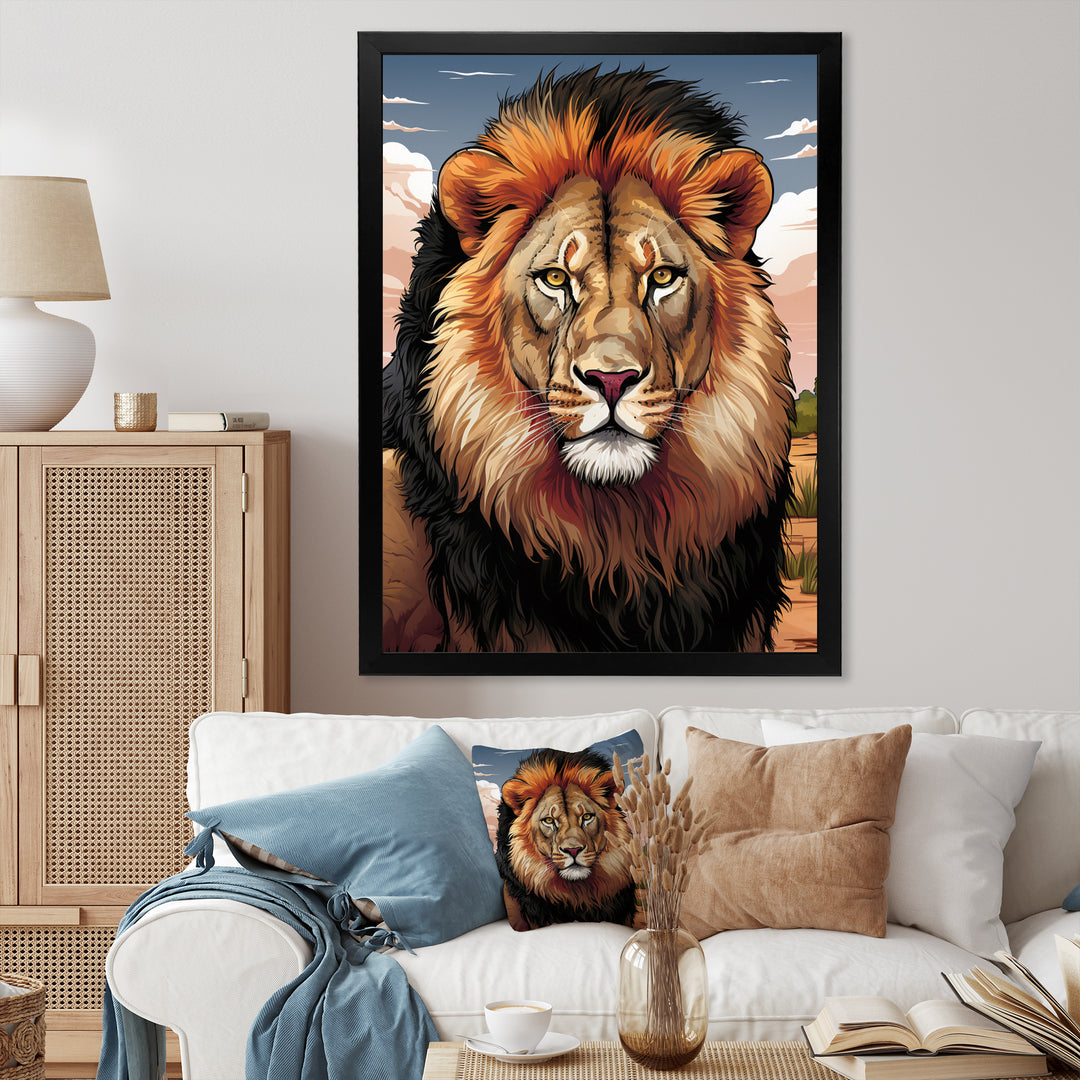 Portrait Of A Wild Lion Vintage Illustration - Brown Lion Wall Art