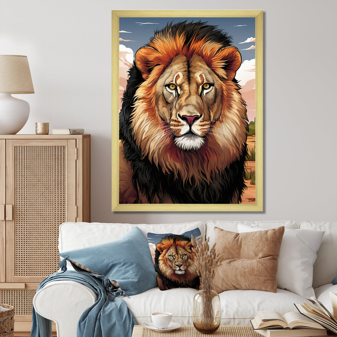 Portrait Of A Wild Lion Vintage Illustration - Brown Lion Wall Art