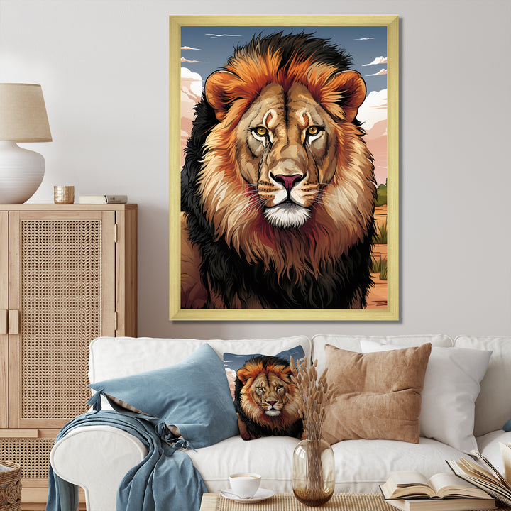 Portrait Of A Wild Lion Vintage Illustration - Brown Lion Wall Art