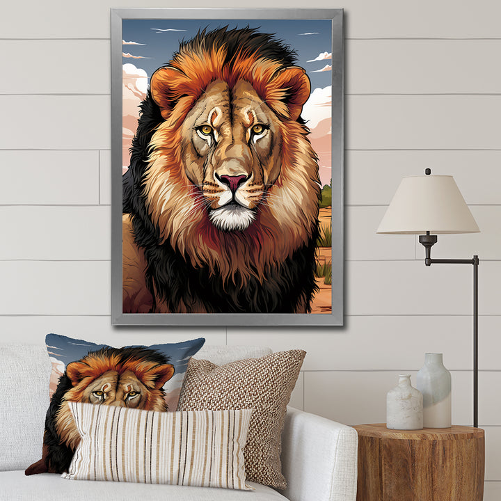 Portrait Of A Wild Lion Vintage Illustration - Brown Lion Wall Art