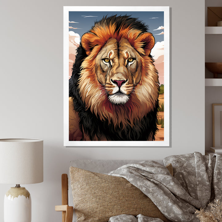 Portrait Of A Wild Lion Vintage Illustration - Brown Lion Wall Art