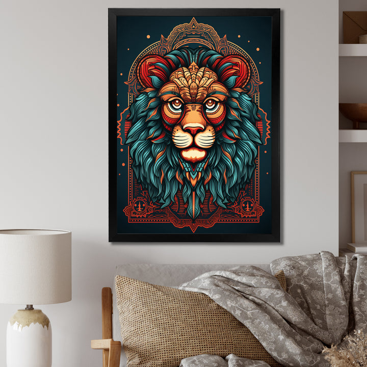 Portrait Of A Wild Lion Retro Illustration - Lion Framed Canvas Art