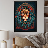 Portrait Of A Wild Lion Retro Illustration - Lion Framed Canvas Art