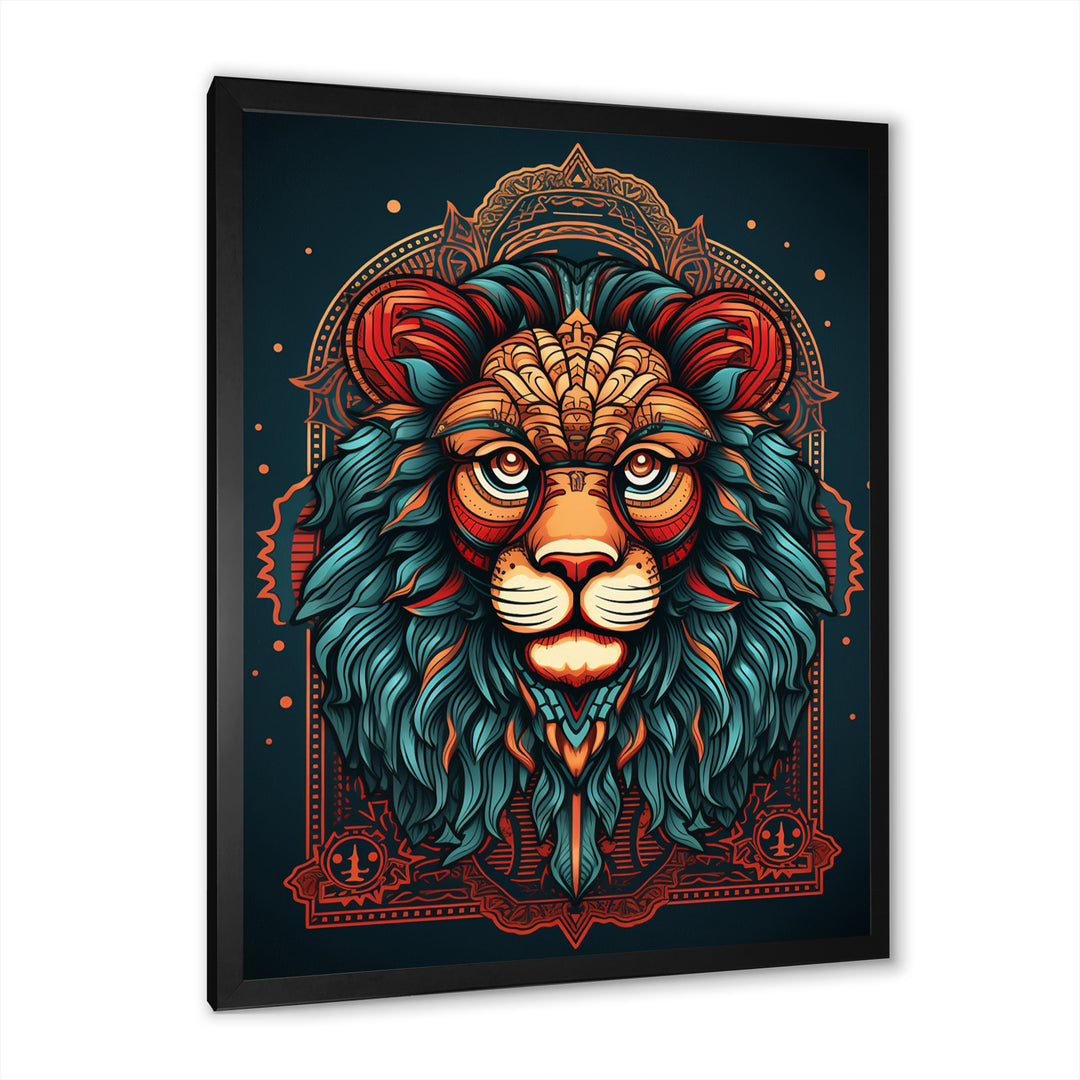 Portrait Of A Wild Lion Retro Illustration - Lion Framed Canvas Art