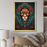 Portrait Of A Wild Lion Retro Illustration - Lion Framed Canvas Art