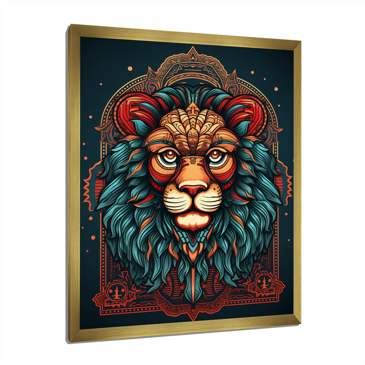Portrait Of A Wild Lion Retro Illustration - Lion Framed Canvas Art