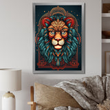 Portrait Of A Wild Lion Retro Illustration - Lion Framed Canvas Art