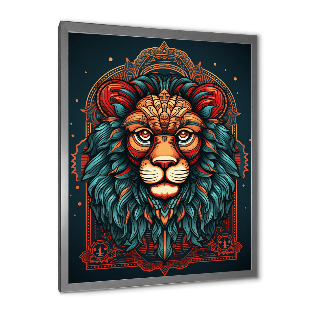 Portrait Of A Wild Lion Retro Illustration - Lion Framed Canvas Art