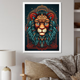 Portrait Of A Wild Lion Retro Illustration - Lion Framed Canvas Art