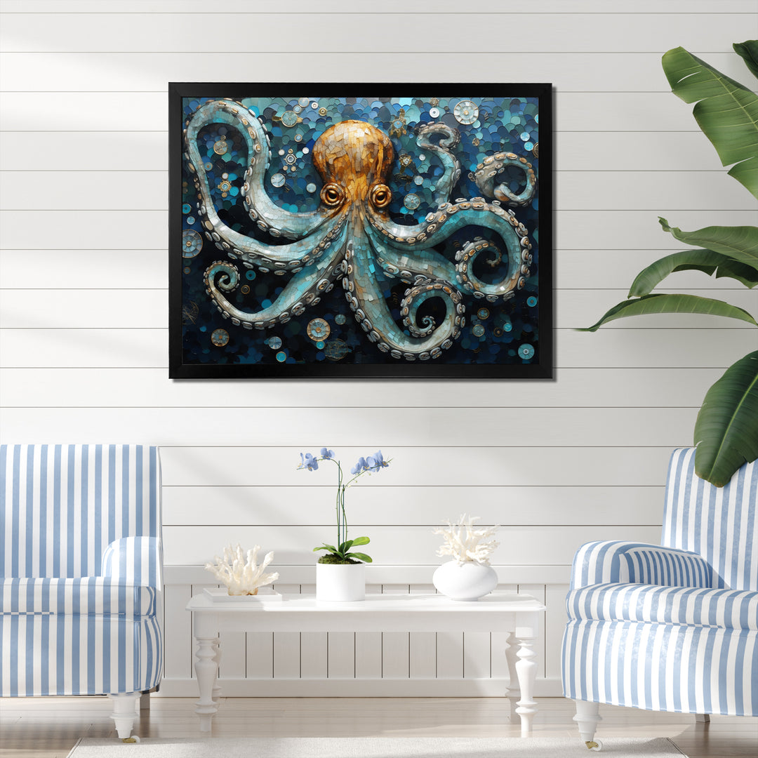 Portrait Of Blue Mystical Octopus Painting - Octopus Canvas Wall Art