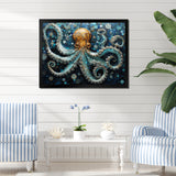 Portrait Of Blue Mystical Octopus Painting - Octopus Canvas Wall Art