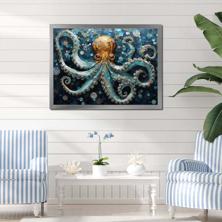 Portrait Of Blue Mystical Octopus Painting - Octopus Canvas Wall Art