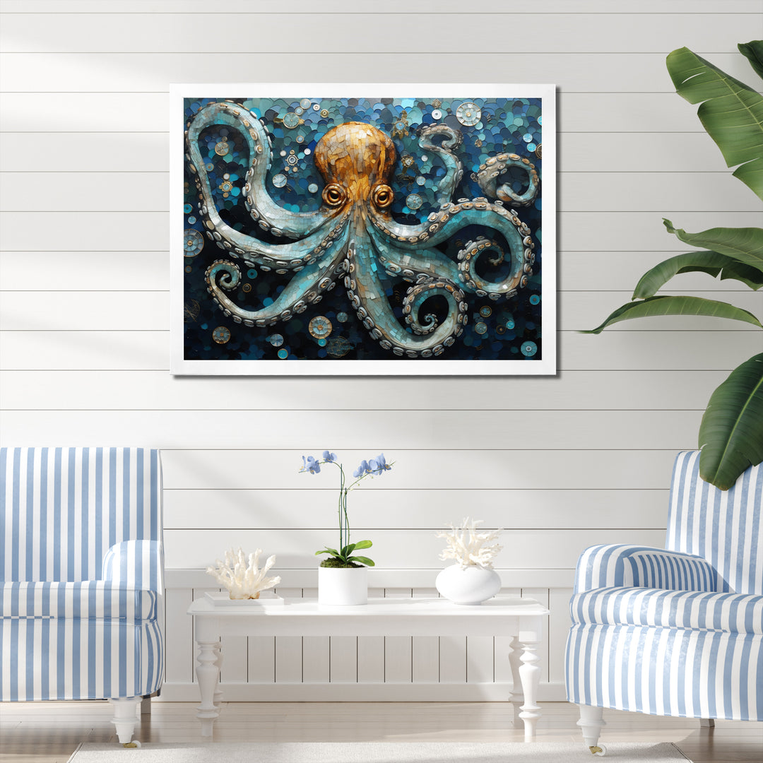 Portrait Of Blue Mystical Octopus Painting - Octopus Canvas Wall Art