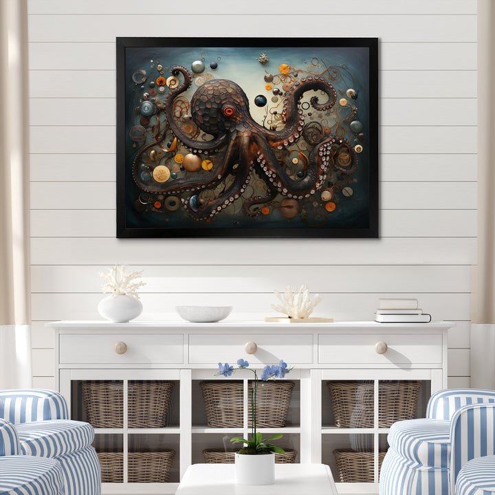 Portrait Of Brown Mystical Octopus Painting - Octopus Wall Decor