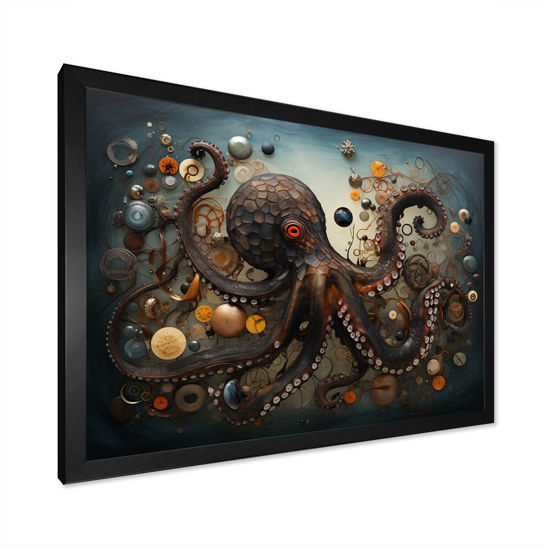 Portrait Of Brown Mystical Octopus Painting - Octopus Wall Decor