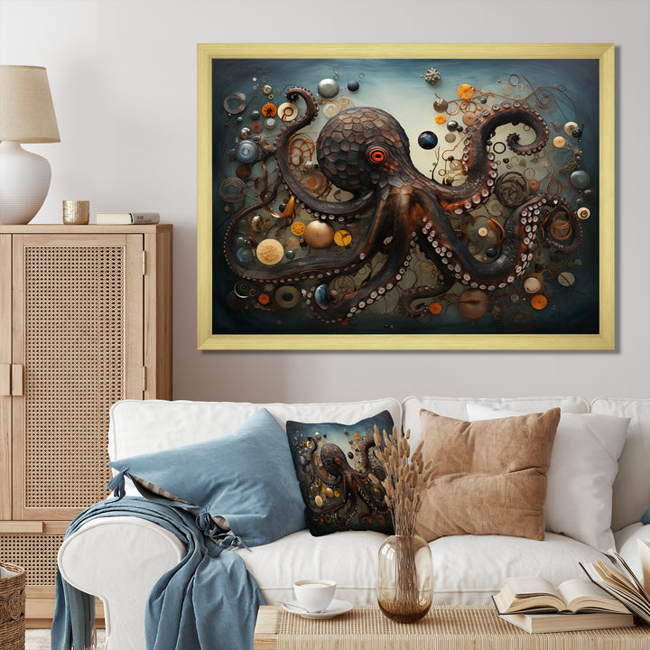 Portrait Of Brown Mystical Octopus Painting - Octopus Wall Decor