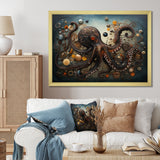 Portrait Of Brown Mystical Octopus Painting - Octopus Wall Decor
