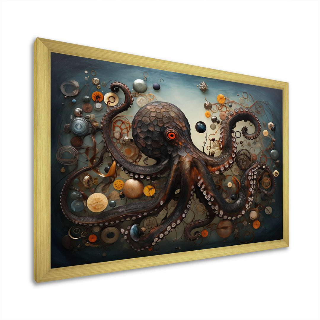 Portrait Of Brown Mystical Octopus Painting - Octopus Wall Decor