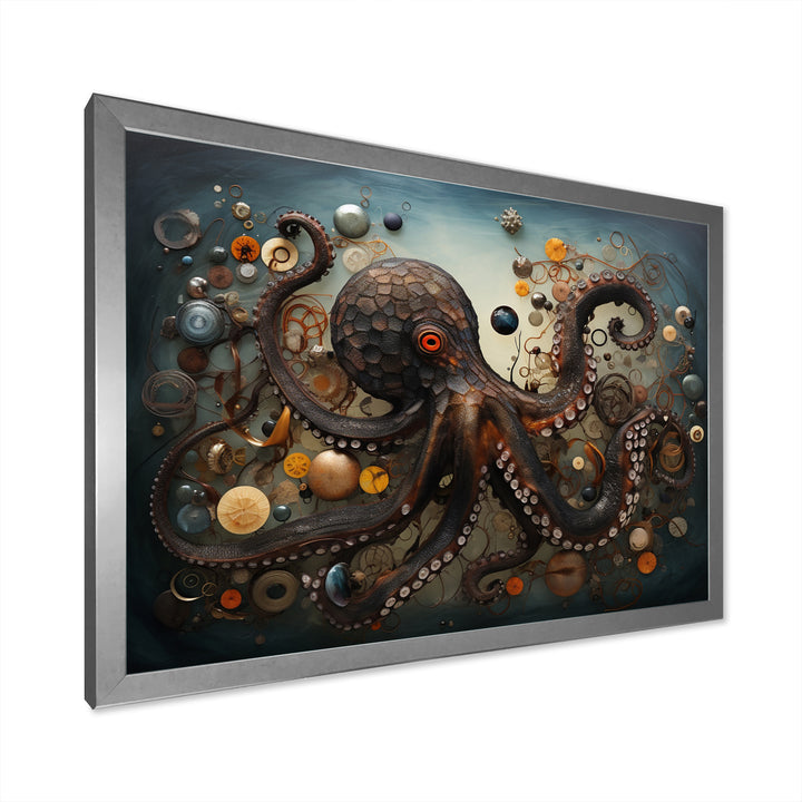 Portrait Of Brown Mystical Octopus Painting - Octopus Wall Decor