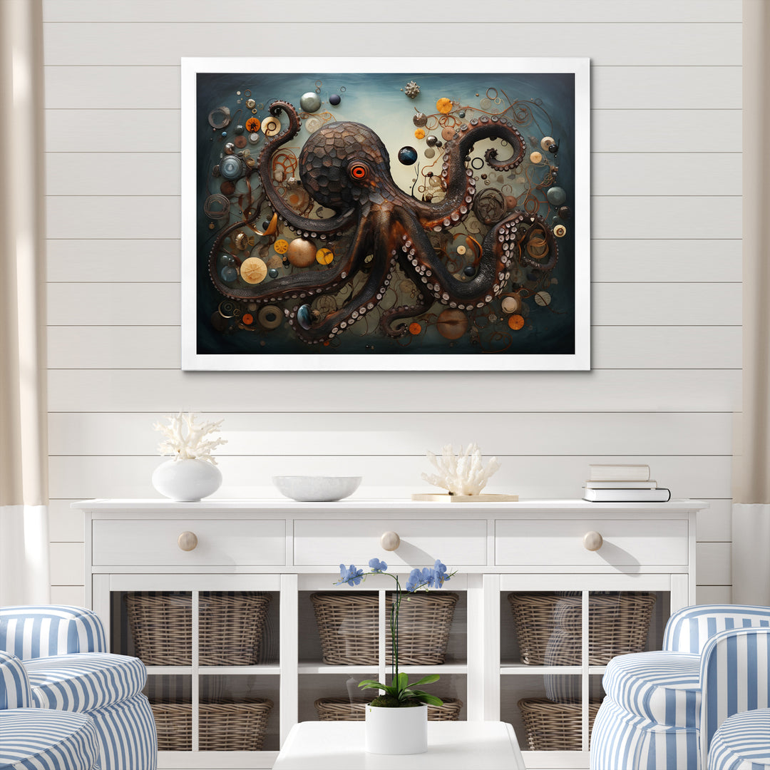 Portrait Of Brown Mystical Octopus Painting - Octopus Wall Decor