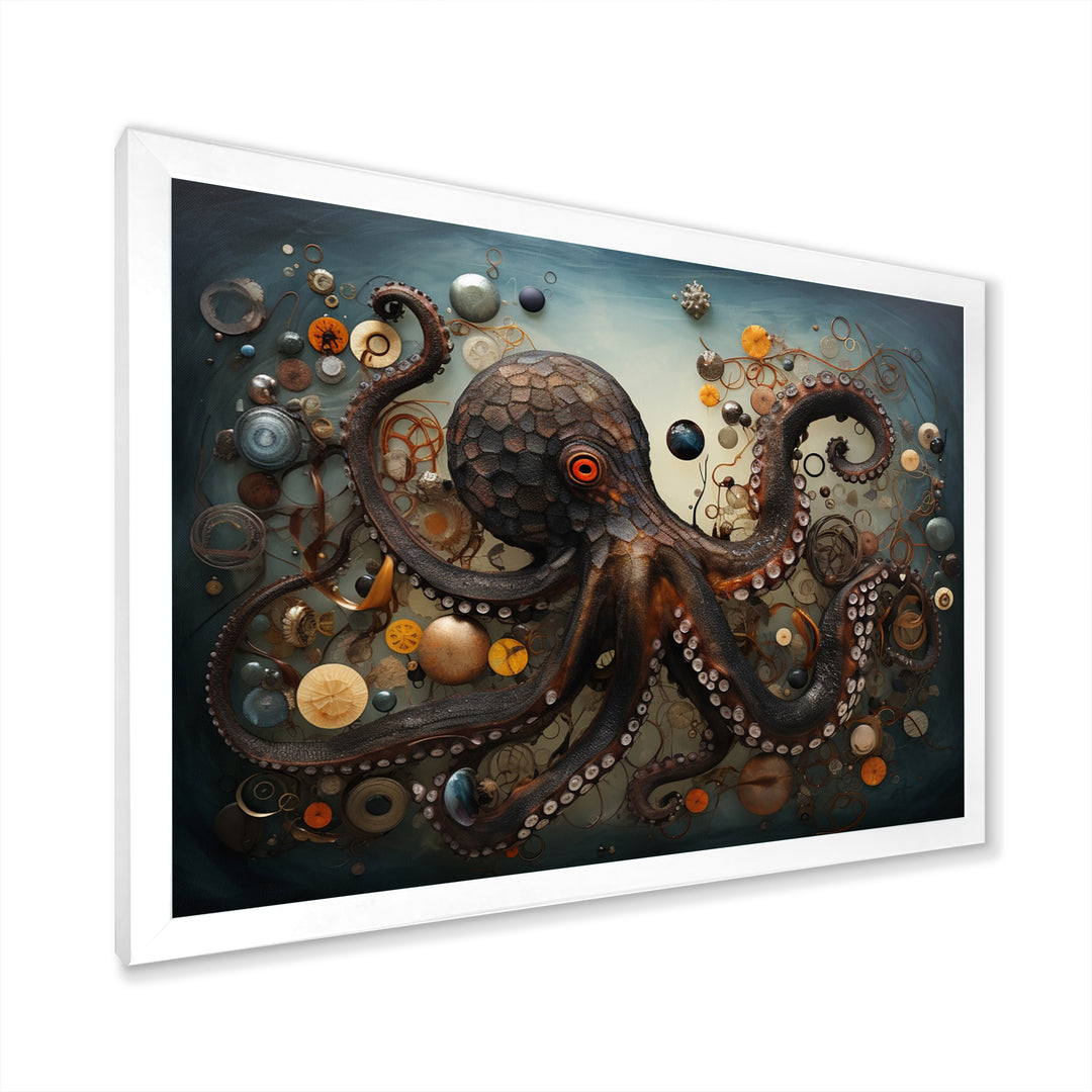 Portrait Of Brown Mystical Octopus Painting - Octopus Wall Decor