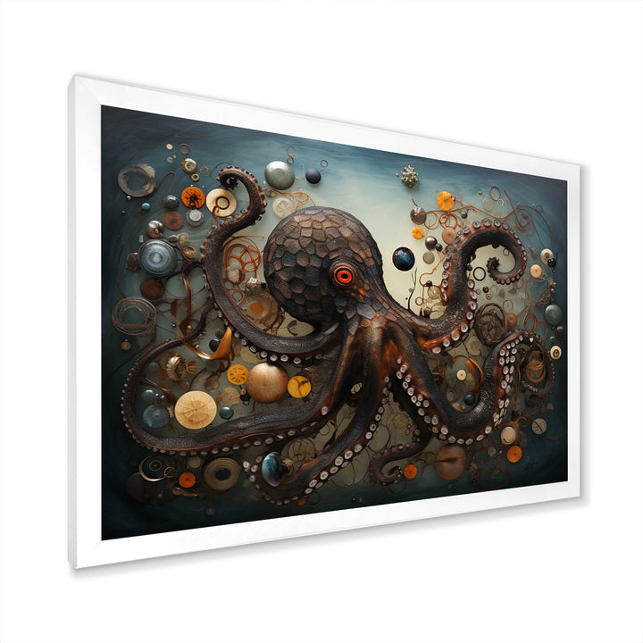 Portrait Of Brown Mystical Octopus Painting - Octopus Wall Decor