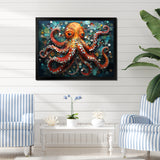 Portrait Of Orange Mystical Octopus Painting - Octopus Wall Art Prints
