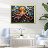 Portrait Of Orange Mystical Octopus Painting - Octopus Wall Art Prints
