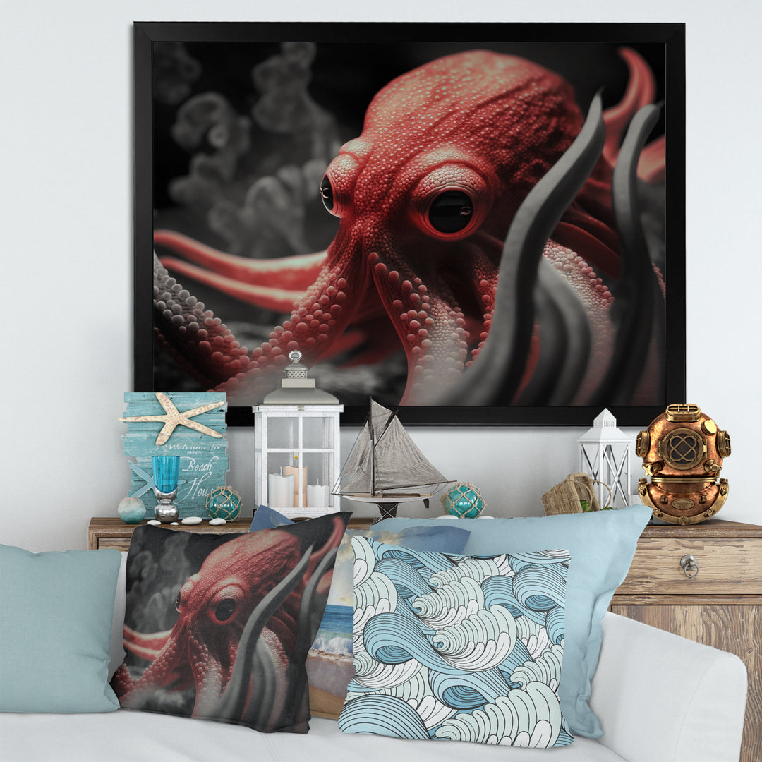 Portrait Of Red Mystical Octopus Photography - Octopus Framed Canvas Art