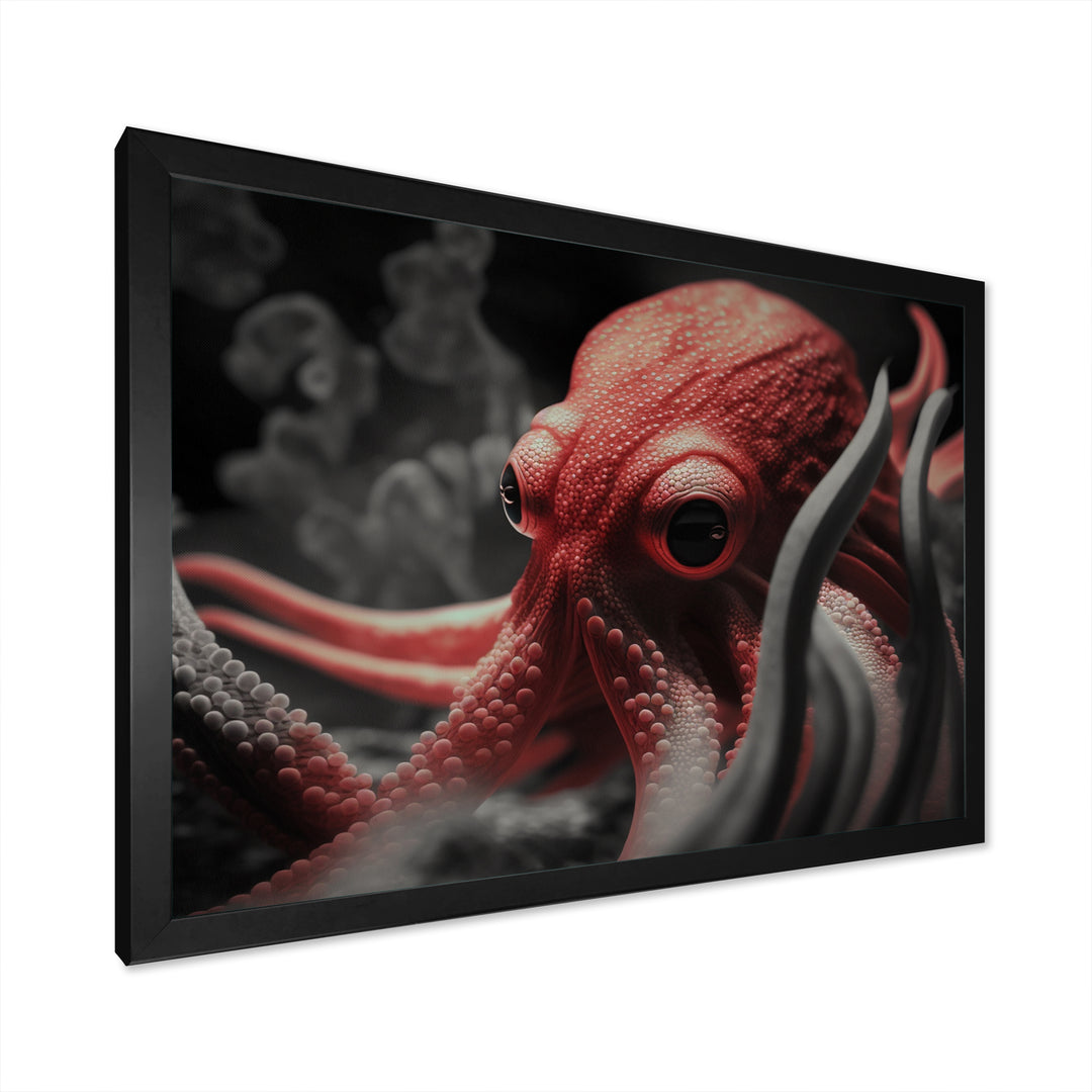 Portrait Of Red Mystical Octopus Photography - Octopus Framed Canvas Art