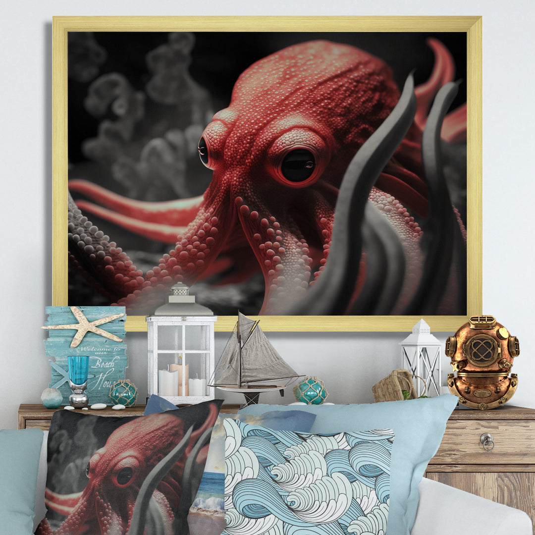 Portrait Of Red Mystical Octopus Photography - Octopus Framed Canvas Art