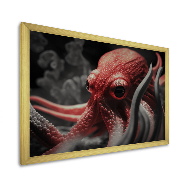 Portrait Of Red Mystical Octopus Photography - Octopus Framed Canvas Art