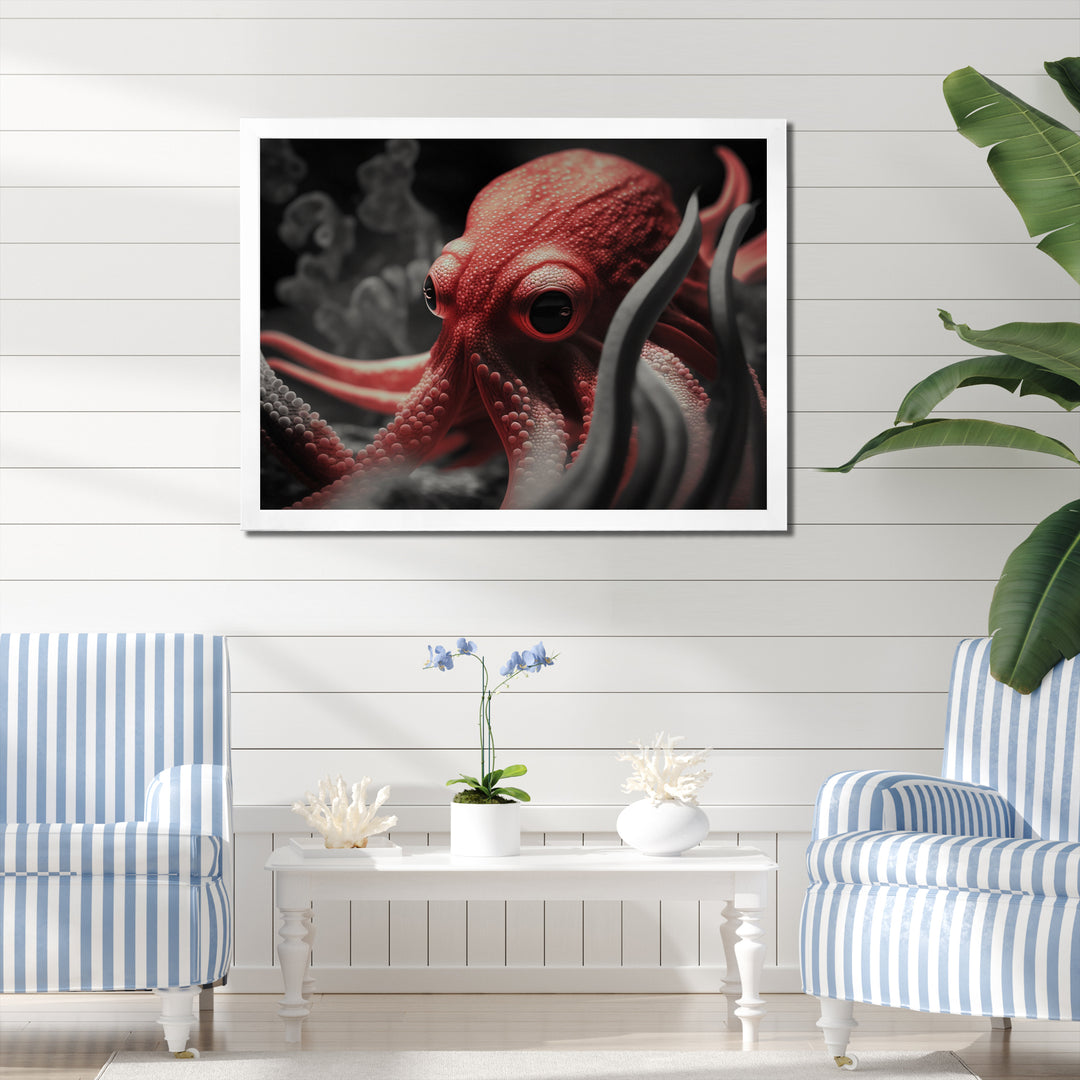 Portrait Of Red Mystical Octopus Photography - Octopus Framed Canvas Art
