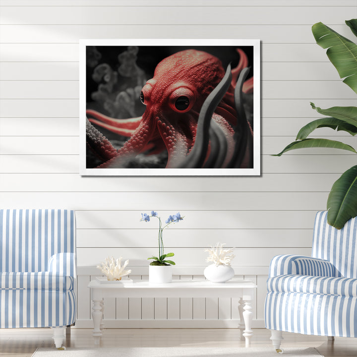 Portrait Of Red Mystical Octopus Photography - Octopus Framed Canvas Art