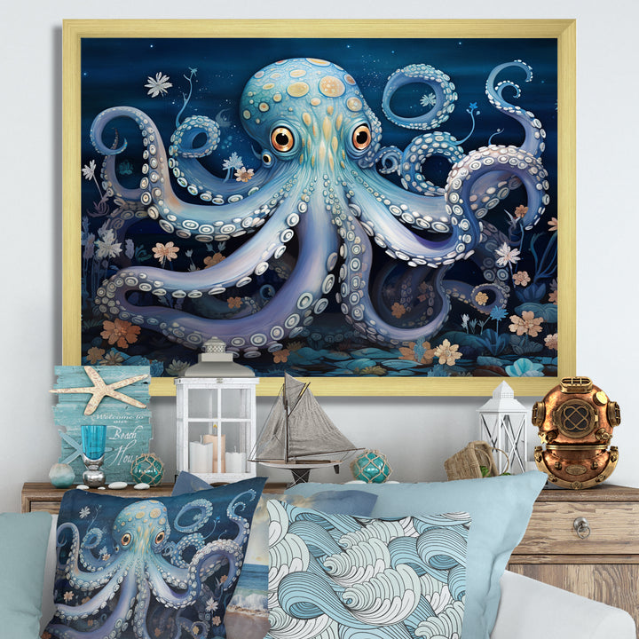Ethereal Octopus In Deep See Illustration - Octopus Living Room Wall Art