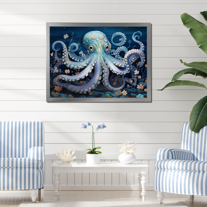 Ethereal Octopus In Deep See Illustration - Octopus Living Room Wall Art