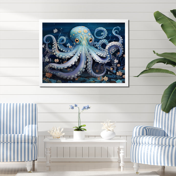 Ethereal Octopus In Deep See Illustration - Octopus Living Room Wall Art