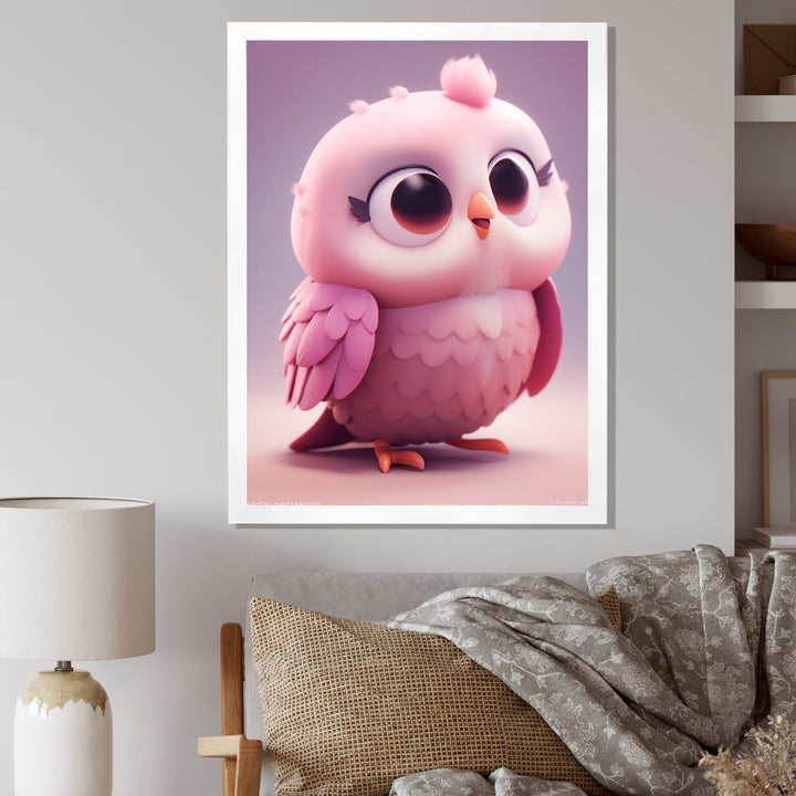 Cute Litte Pink Owl - Owl Canvas Wall Art