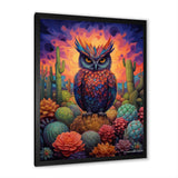Purple Owl Surrounded By Cacti In The Desert - Owl Canvas Wall Art