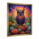Purple Owl Surrounded By Cacti In The Desert - Owl Canvas Wall Art