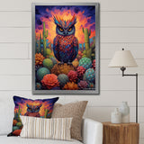 Purple Owl Surrounded By Cacti In The Desert - Owl Canvas Wall Art